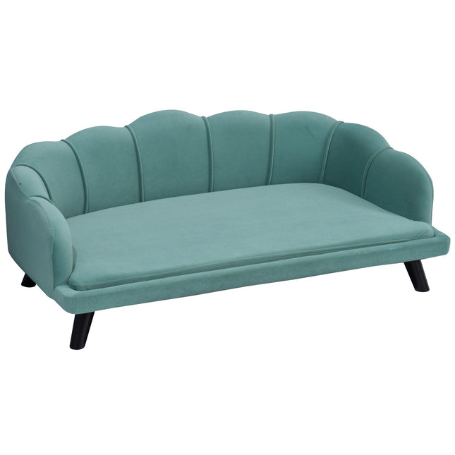 Haustiersofa mit Rückenlehne & Holzfüßen, weicher Stoff, grün