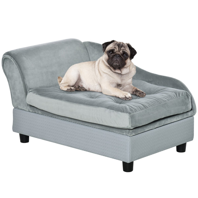 Plüsch-Hundebettsofa - Naturholz, Hellblau, 76x45cm