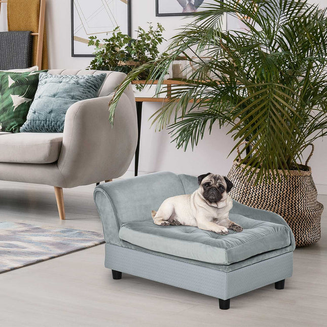 Plüsch-Hundebettsofa - Naturholz, Hellblau, 76x45cm