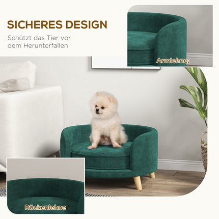 Hundesofa mit Kissen, Samtoptik, erhöhte Holzfüße