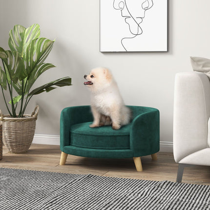 Hundesofa mit Kissen, Samtoptik, erhöhte Holzfüße