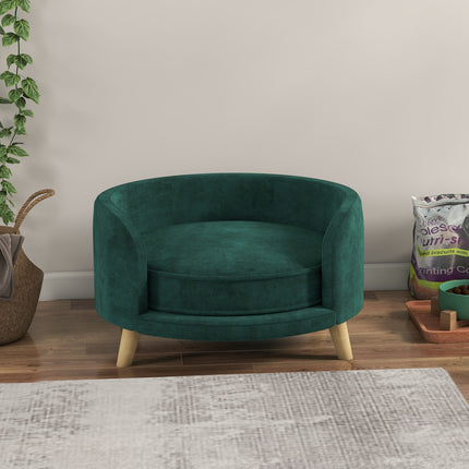 Hundesofa mit Kissen, Samtoptik, erhöhte Holzfüße