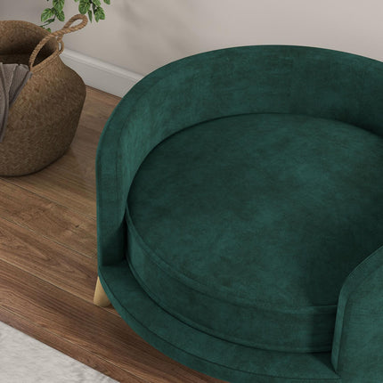 Hundesofa mit Kissen, Samtoptik, erhöhte Holzfüße