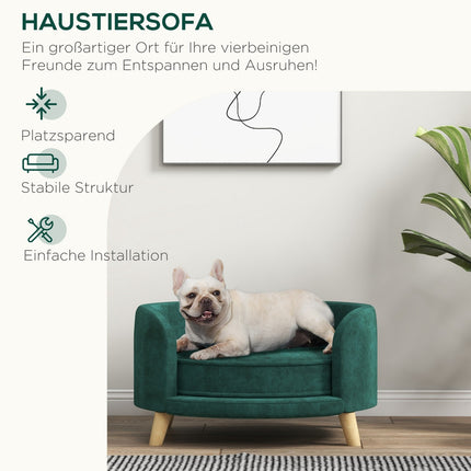 Hundesofa mit Kissen, Samtoptik, erhöhte Holzfüße