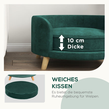 Hundesofa mit Kissen, Samtoptik, erhöhte Holzfüße