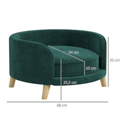 Hundesofa mit Kissen, Samtoptik, erhöhte Holzfüße