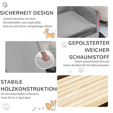 Samtsofa für kleine Hunde, Holzbeine, grau