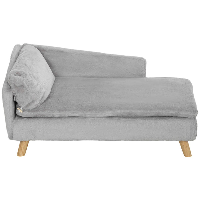 Canapé pour chien de taille moyenne, coussin amovible et lavable, canapé pour animaux avec pieds en bois, design surélevé, 20 kg, gris clair