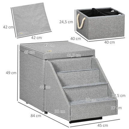 Haustiertreppe mit Stauraum – 4 Stufen, Polyester, Hellgrau