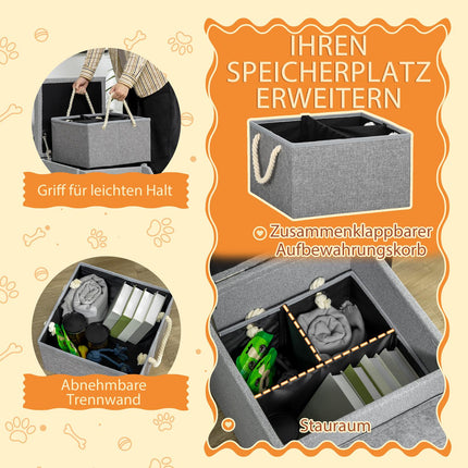 Haustiertreppe mit Stauraum – 4 Stufen, Polyester, Hellgrau