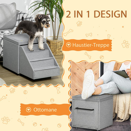 Haustiertreppe mit Stauraum – 4 Stufen, Polyester, Hellgrau