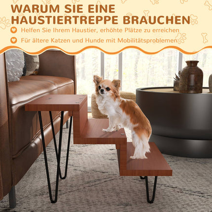 Haustiertreppe, 3 Stufen, Holz und Stahl, tragfähig bis 20 kg