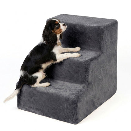 Hundetreppe, 3 Stufen – Grau, weicher Plüschbezug