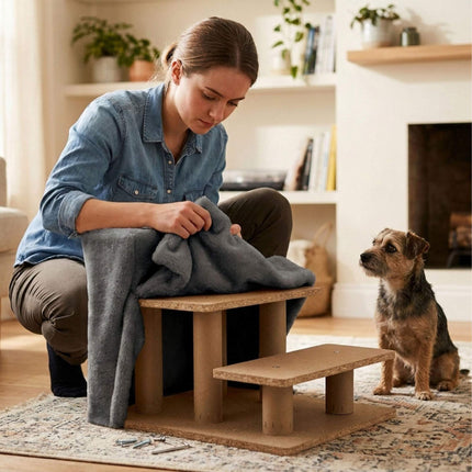 Hundetreppe, 3 Stufen – Grau, weicher Plüschbezug