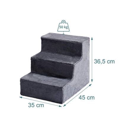 Hundetreppe, 3 Stufen – Grau, weicher Plüschbezug