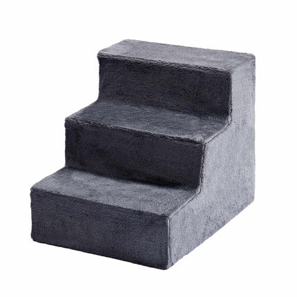 Hundetreppe, 3 Stufen – Grau, weicher Plüschbezug