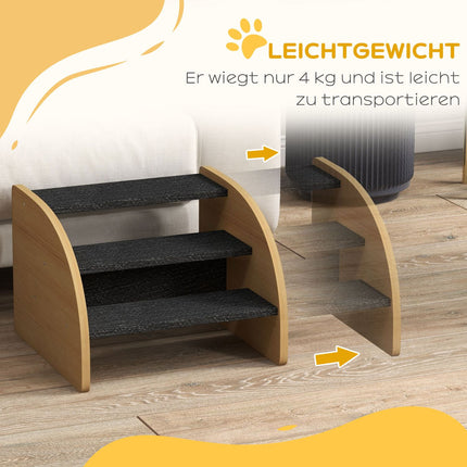 Hundetreppe mit Seitenwand, rutschfest Eiche, für kleine Haustiere