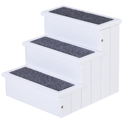 Pet stairs with carpet & storage, pine, white