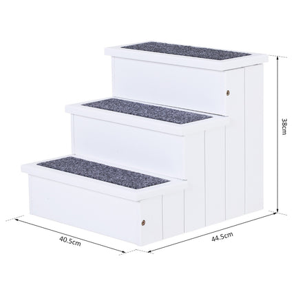 Pet stairs with carpet & storage, pine, white
