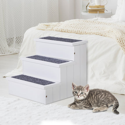 Pet stairs with carpet & storage, pine, white