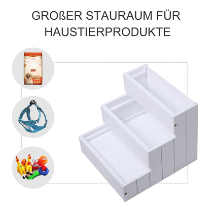 Pet stairs with carpet & storage, pine, white