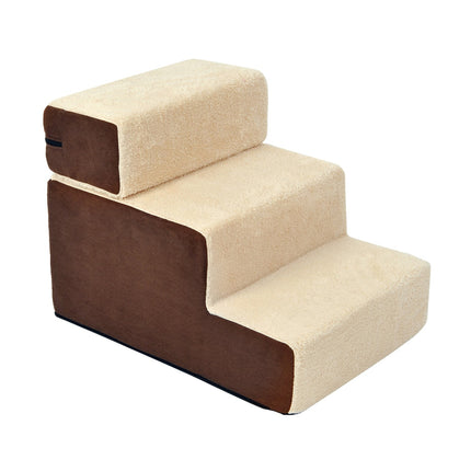 Hondentrap Praktische Huisdiertrap Met 3 Treden Voor Katten En Honden, Pluche, Beige, 54X40X39Cm