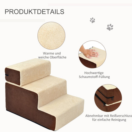 Hondentrap Praktische Huisdiertrap Met 3 Treden Voor Katten En Honden, Pluche, Beige, 54X40X39Cm