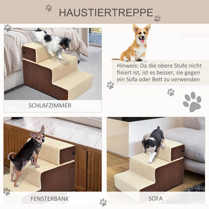 Hondentrap Praktische Huisdiertrap Met 3 Treden Voor Katten En Honden, Pluche, Beige, 54X40X39Cm
