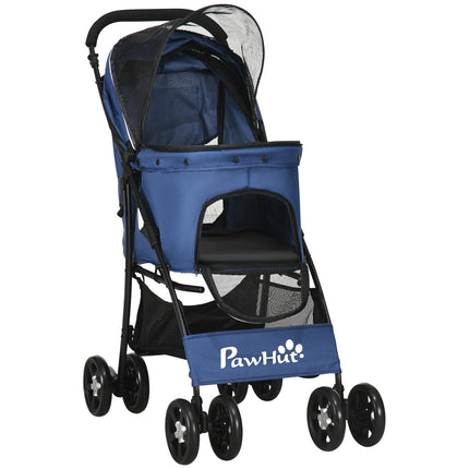 Collapsible dog and cat stroller with cushion and storage