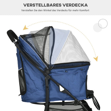 Collapsible dog and cat stroller with cushion and storage