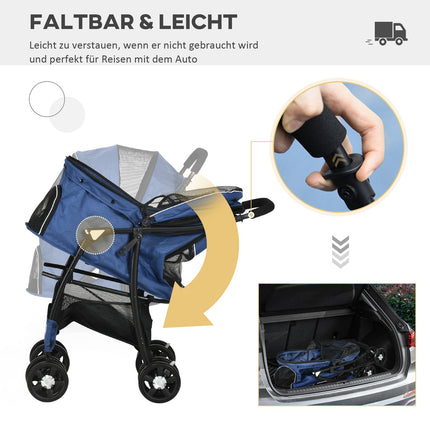 Collapsible dog and cat stroller with cushion and storage