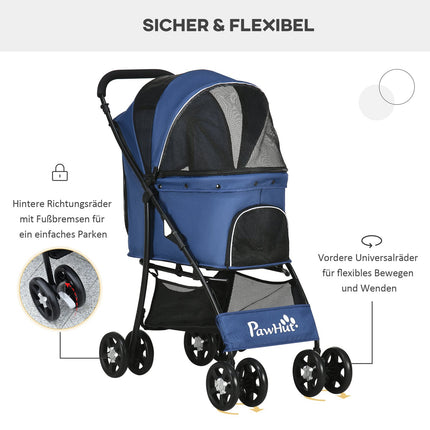 Collapsible dog and cat stroller with cushion and storage