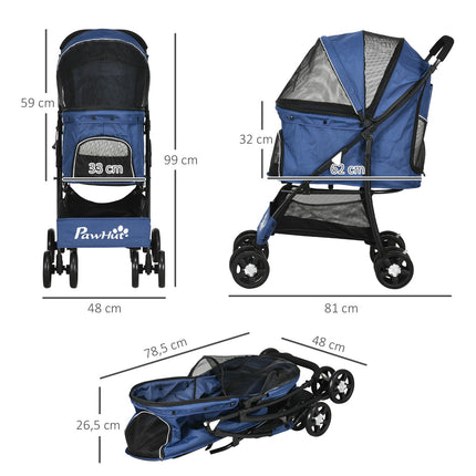 Collapsible dog and cat stroller with cushion and storage