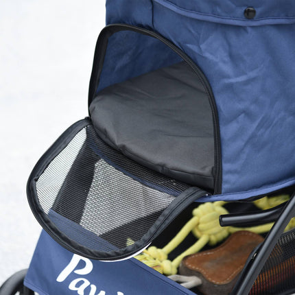 Collapsible dog and cat stroller with cushion and storage