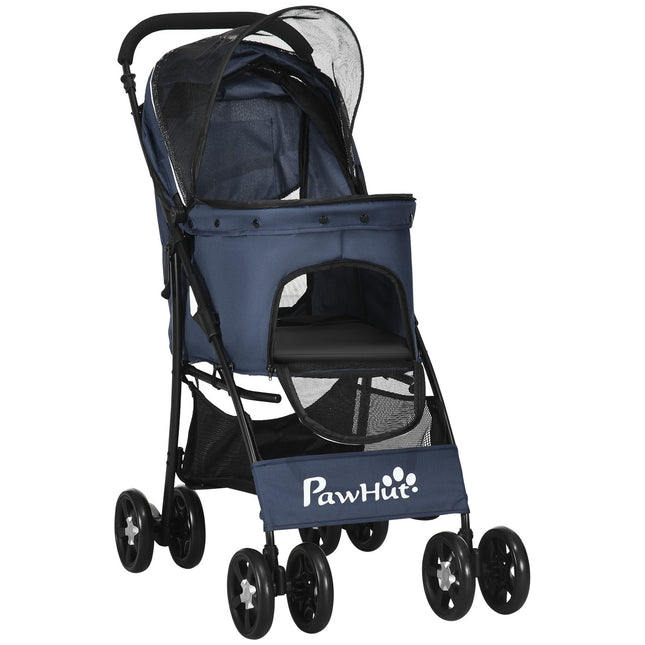Collapsible pet carriage with cushion, mesh window, 4 wheels