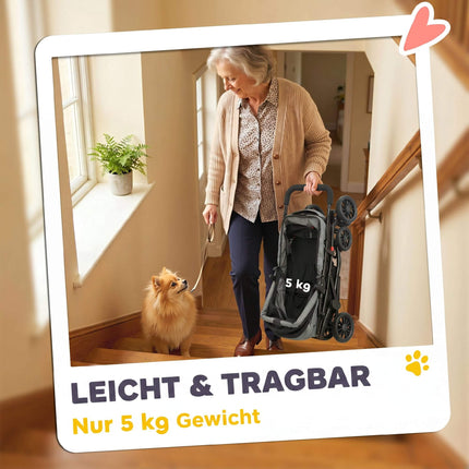 Hundebuggy, faltbar, Netzfenster, bis 10 kg, Grau