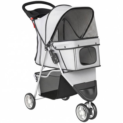 Dog Stroller, Foldable, Storage Basket, Cup Holder, 10 kg, Gray