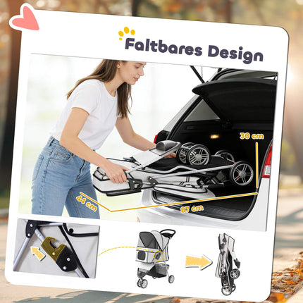 Dog Stroller, Foldable, Storage Basket, Cup Holder, 10 kg, Gray