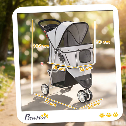Dog Stroller, Foldable, Storage Basket, Cup Holder, 10 kg, Gray