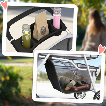 Dog Stroller, Foldable, Storage Basket, Cup Holder, 10 kg, Gray
