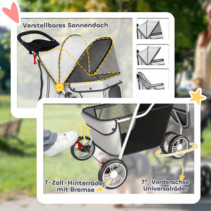 Dog Stroller, Foldable, Storage Basket, Cup Holder, 10 kg, Gray