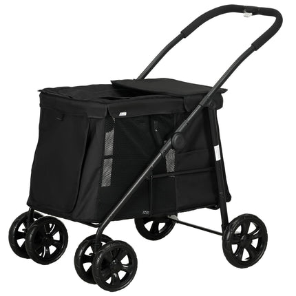 Poussette pliable pour chien avec poches latérales et fenêtre en maille pour petits et moyens chiens jusqu'à 20 kg, tissu Oxford noir