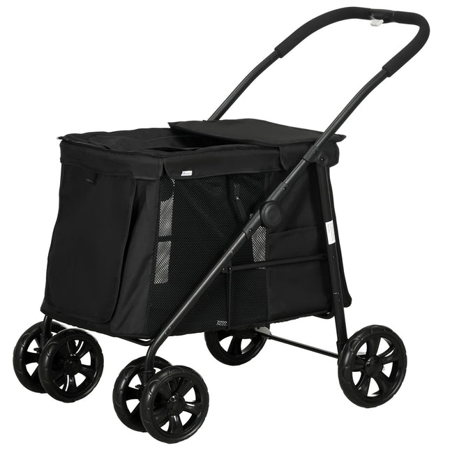 Dog stroller, foldable with mesh window, black, 20 kg Limit