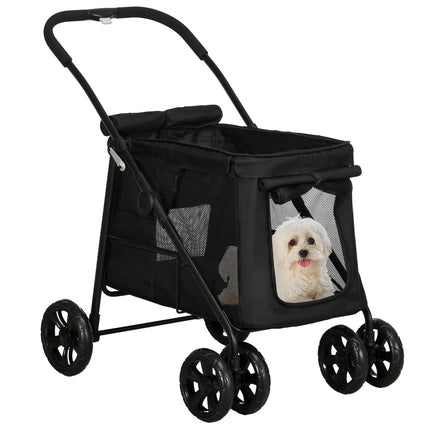 Poussette pliable pour chien avec poches latérales et fenêtre en maille pour petits et moyens chiens jusqu'à 20 kg, tissu Oxford noir