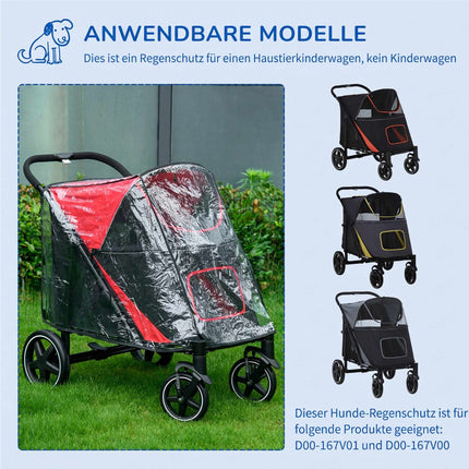 Dog Stroller Rain Cover with Rear Opening, Foldable, Transparent