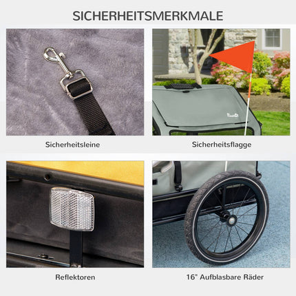 Hondenkar 3-In-1 Huisdierhuis- En Vrachtkar, Hondenfietskar Met Reflectoren Voor Kleine Honden Tot 10 Kg, Oxford, Grijs