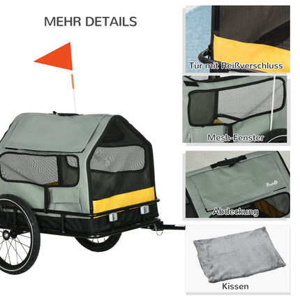 Hondenkar 3-In-1 Huisdierhuis- En Vrachtkar, Hondenfietskar Met Reflectoren Voor Kleine Honden Tot 10 Kg, Oxford, Grijs