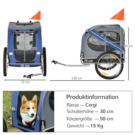 Hunde-Fahrradanhänger, Oxford-Gewebe, blau, Regenschutz