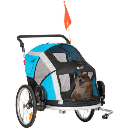 Zusammenklappbarer 2-in-1 Haustier Fahrradanhänger und Transporter, Blau/Silber