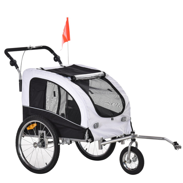Dog bike trailer - white/black, roomy, 155 x 83 x 108 cm